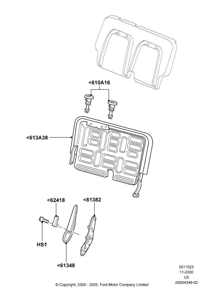 Схема Спинка заднего сиденья, 2nd Row 60/40 (3 P) Folding Seat, 60% Seat, RH Seat; 13.11.2000–19.08.2002