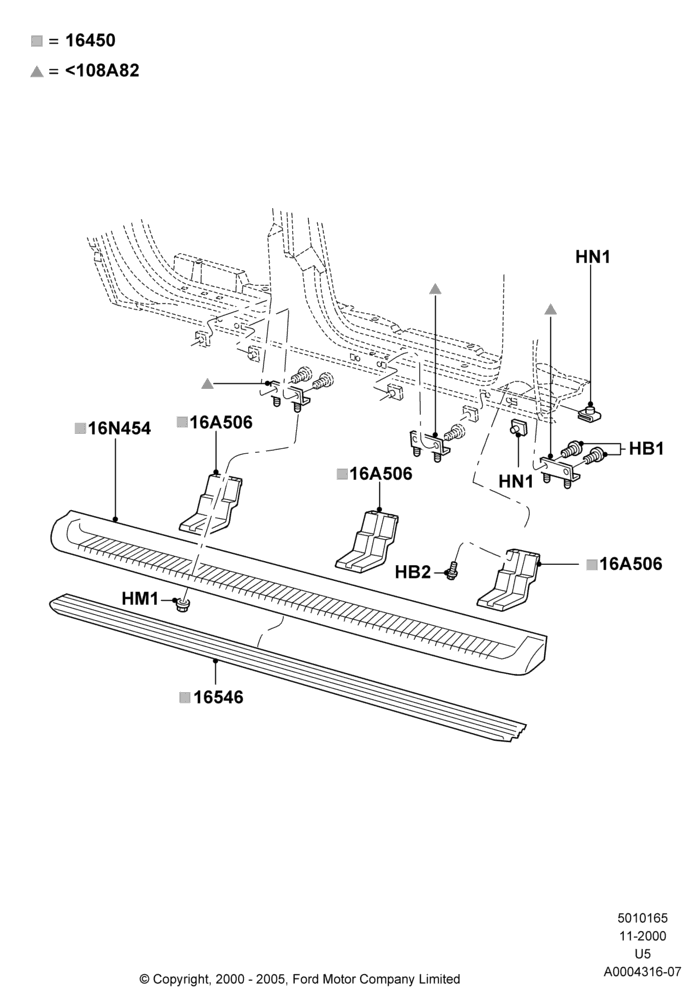 Схема Подножки, Ford Series, Limited/Eddie Bauer, With Moulded Running Boards, Production Board; 13.11.2000–04.03.2002