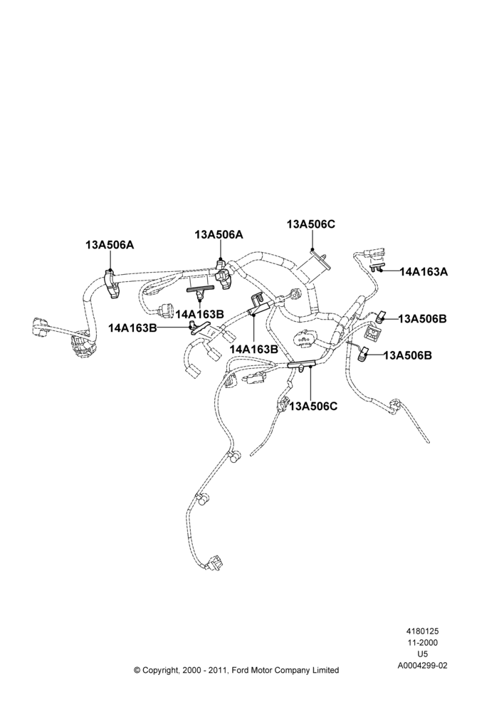Схема Крепёж проводки, 4.0L V6 12V SOHC EFI, 12A581 Wiring Harness; 13.11.2000–19.07.2005