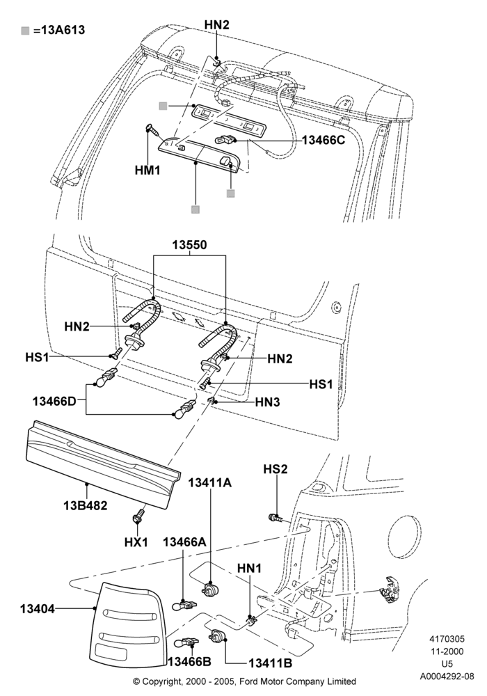 Схема Задние фонари, (+)"Canada", (+)"Mexico", Ford Series, US MARKETS; 13.11.2000–19.07.2005