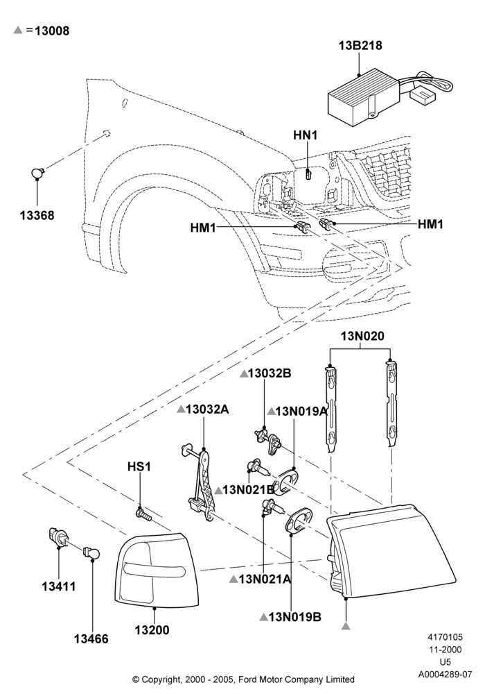 Схема Фары и передние указатели, (+)"Canada", (+)"Mexico", Ford Series, US MARKETS; 13.11.2000–19.07.2005