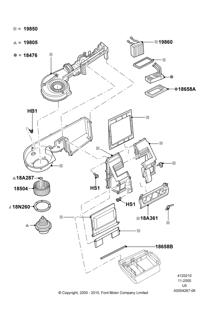 Схема Климат — внутренние компоненты, All LHD Territories, Manual Air Conditioning; 13.11.2000–19.07.2005