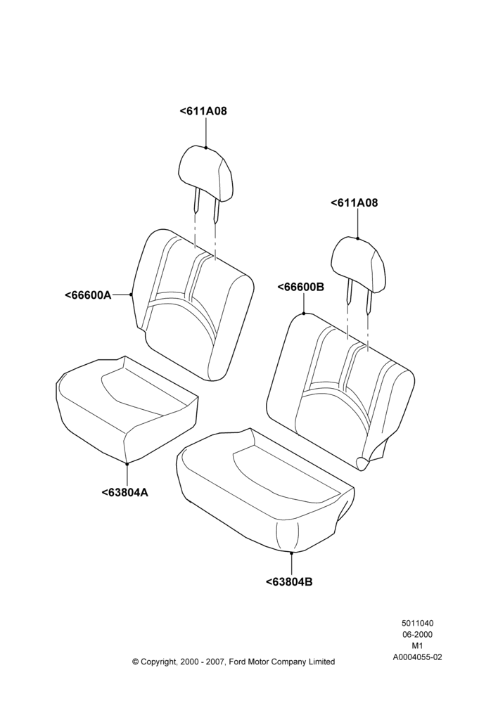Схема Rear Seat Covers, 2nd Row Split Bench Seat - 2 Pass, All LHD Territories; 12.06.2000–22.12.2003