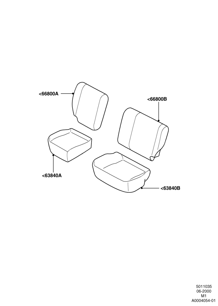 Схема Подушки и обогрев задних сидений, 2nd Row Split Bench Seat - 2 Pass, All LHD Territories; 12.06.2000–22.12.2003