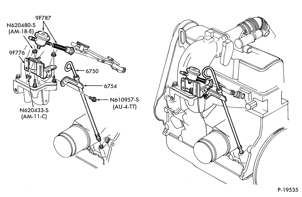 Схема 4 CYL. 2.3L (140 C.I.D.)-Fuel injector pulse dampener