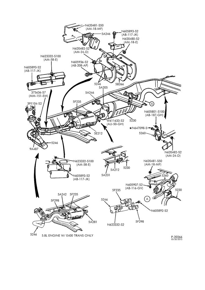 Схема EXHAUST SYSTEM-and 400 (6.9L)-regular cab and super cab - 8 cyl. 302 (5.0L)-E.F.I.-F250/350,F(Super