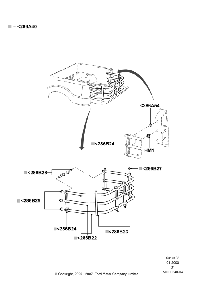 Схема Кузов пикапа и тент, Pickup Box Extender, Production Installed; 31.01.2000–30.06.2005