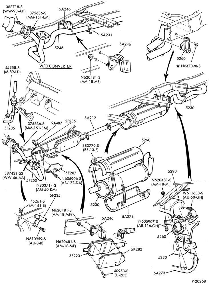 Схема EXHAUST SYSTEM-and 400 (6.9L) - 8 cyl. 351W (5.8L)-w/converter-F150/350