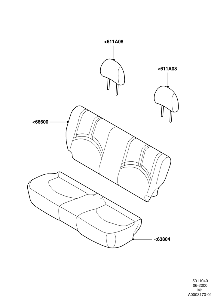 Схема Rear Seat Covers, 2nd Row Bench Seat - 2 Passenger, All LHD Territories; 12.06.2000–22.12.2003