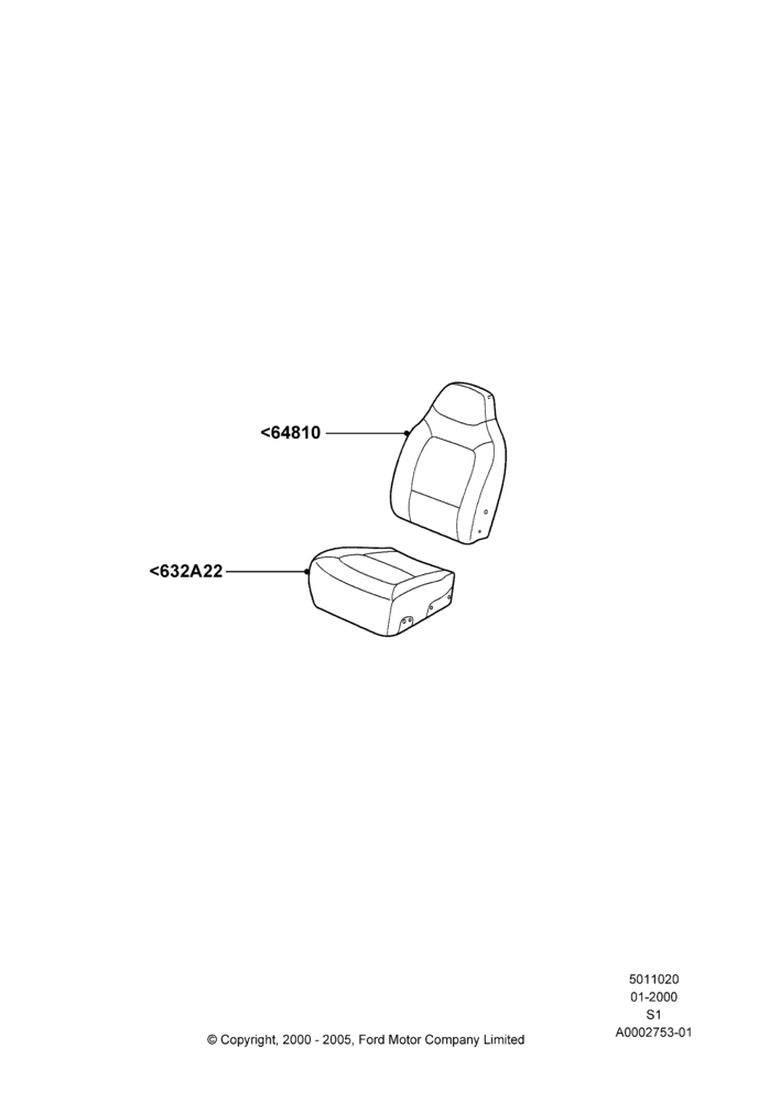 Схема Подушки и обогрев передних сидений, Less Side Air Bag - Drivers Side, Less Side Air Bag - Passenger Side, With High Back Front Seats; 31.01.2000–19.08.2002
