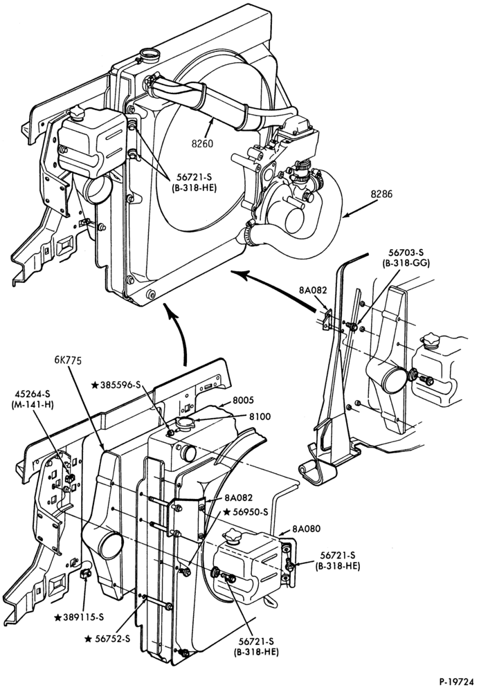 Схема COOLING SYSTEMS-6 cyl. 401 (6.6L) and 474 (7.8L) diesel- w/turbo air cooler - "Before 10/87"-B600/700