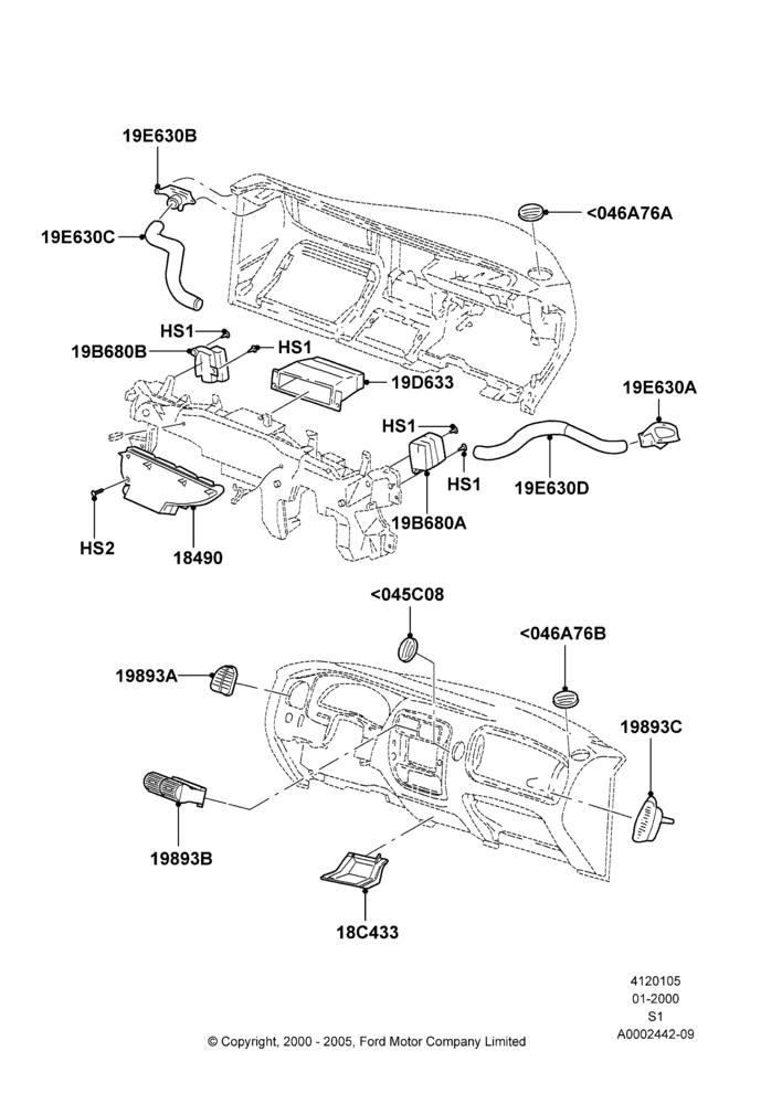 Схема Дефлекторы вентиляции, Louvres and Ducts, Instrument Panel; 31.01.2000–09.05.2003
