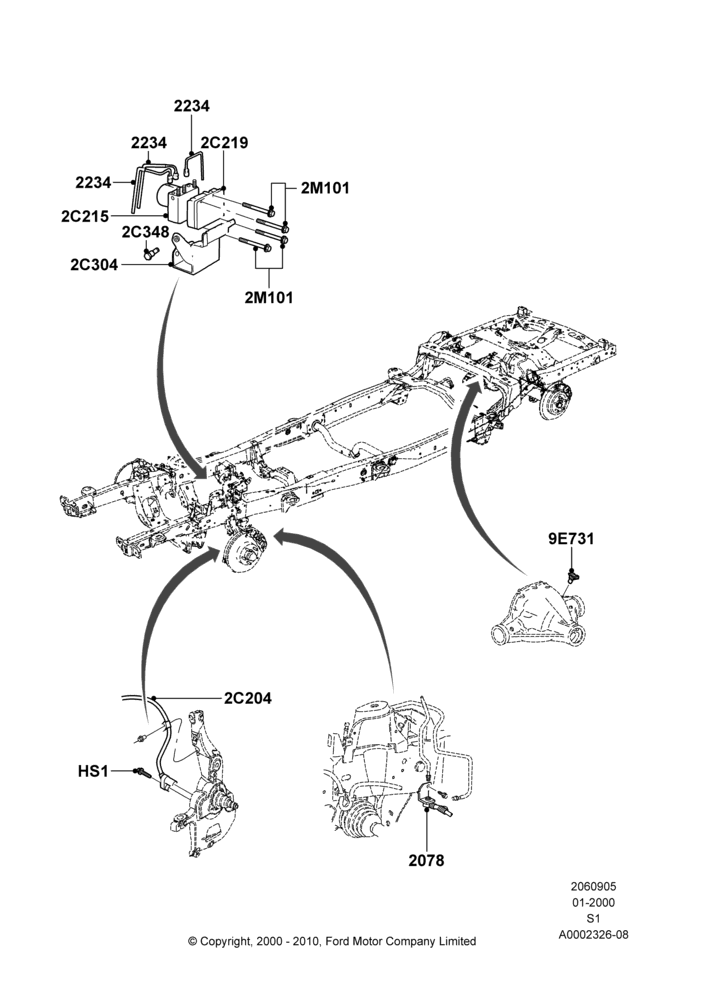 Схема Антиблокировочная система (ABS), 2WD; 31.01.2000–30.06.2005