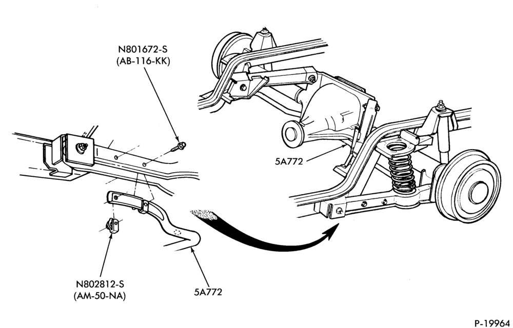 Схема FRONT SPRING AND STABILIZERS-REAR STABILIZER - exc. 8 cyl. 302 (5.0L)