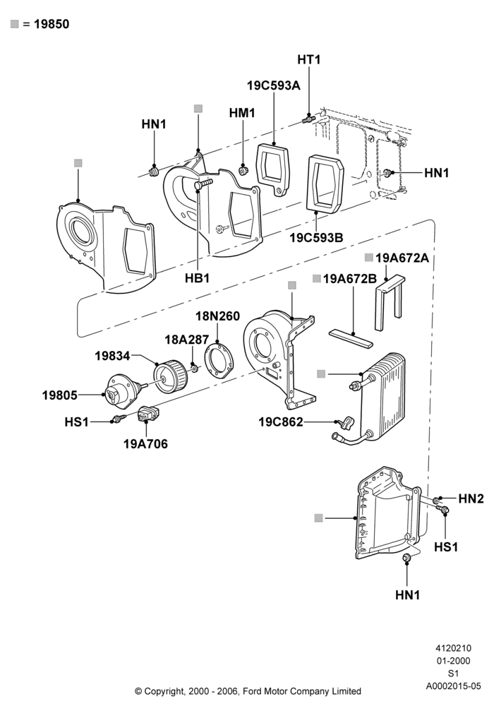 Схема Климат — внутренние компоненты, Engine To Cowl; 31.01.2000–09.05.2003