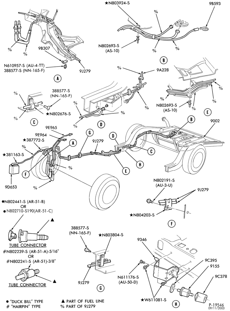 Схема 8 CYL. 5.0L (302 C.I.D.)-Fuel system- w/E.F.I. - line installation