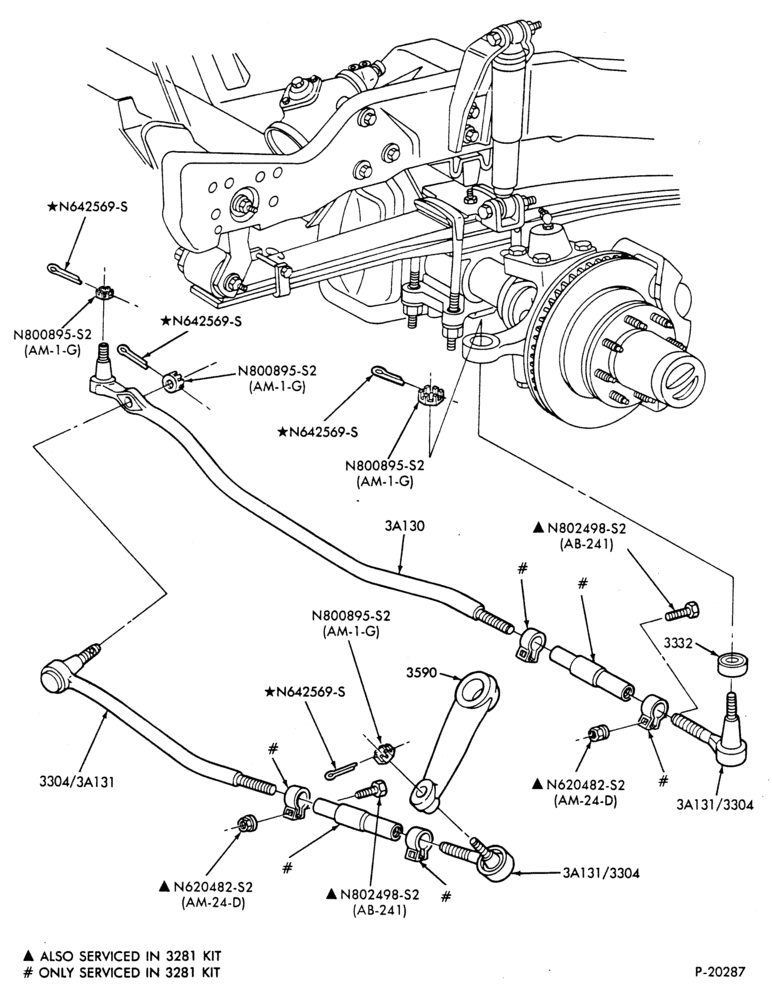 Схема FRONT SUSPENSION-(1985/) - steering linkage-w/front leaf spring-F350-4/W/D