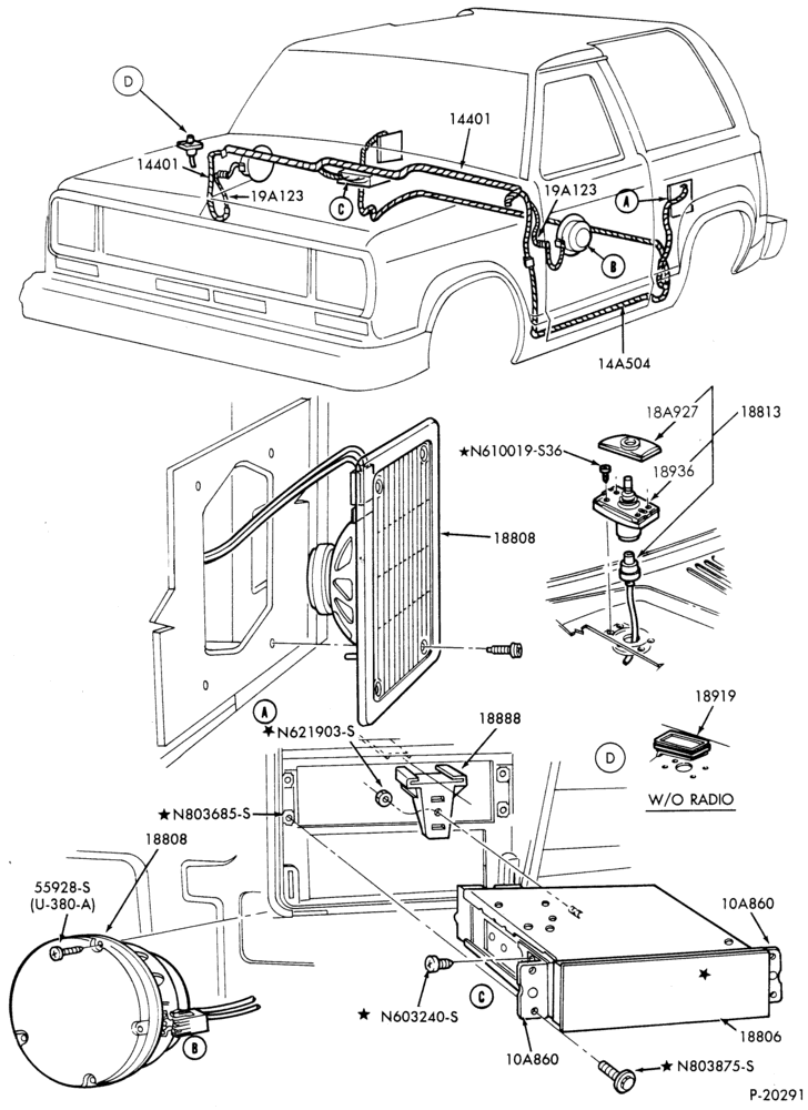 Схема RADIOS-Radio, speakers & wiring - front & rear-U150