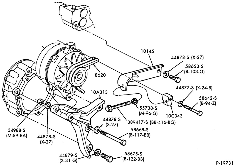 Схема ALTERNATOR MOUNTING PARTS-B-F-FT-L-LN-LNT-LS-LT-LTL-LTS600/900-6 cyl. 401 (6.6L) and 474 (7.8L) diesel