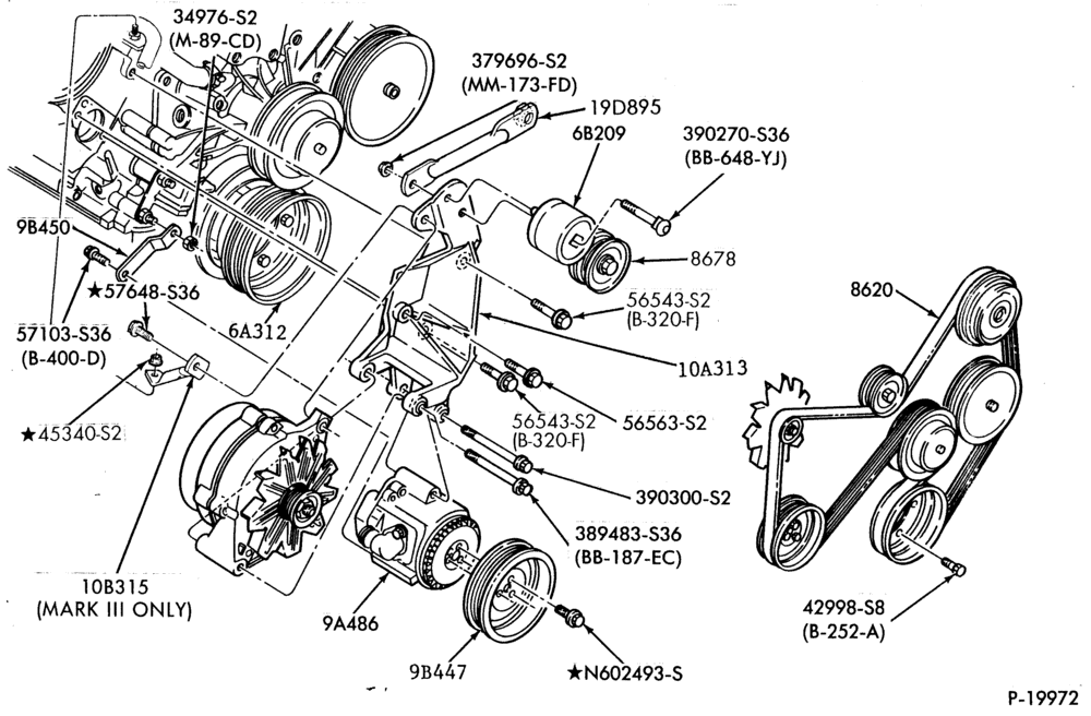 Схема DISTRIBUTOR AND IGNITION SYSTEM-Alternator mounting brackets- 8 cyl. 302 (5.0L)