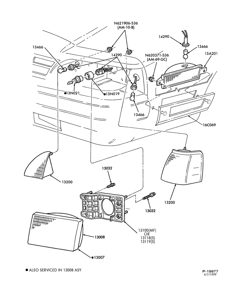 Схема LAMPS-Headlamp, parking, front fender side marker and cornering lamp