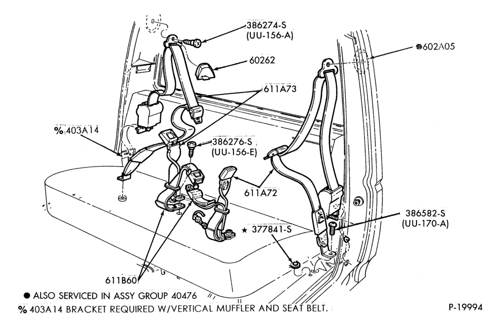 Схема INSTRUMENT PANEL-Front seat belt  - bench seat- w/shoulder harness-F-FT600/900