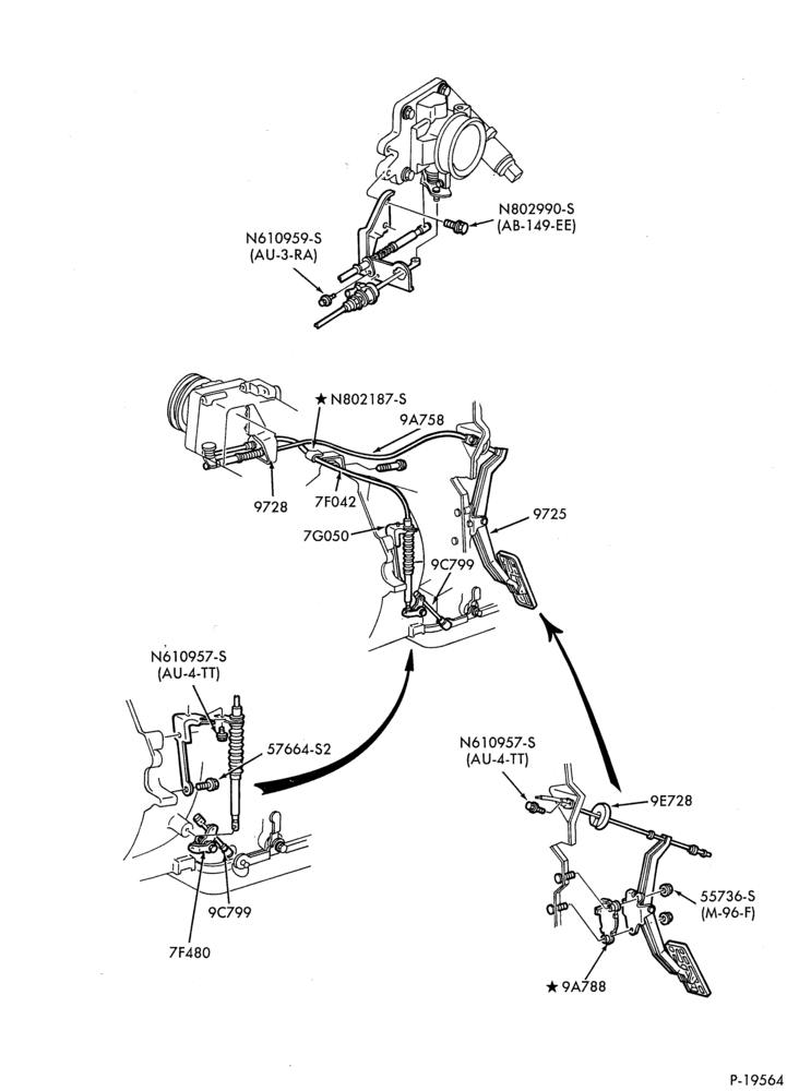 Схема 8 CYL. 5.0L (302 C.I.D.)-Accelerator linkage- w/column shift