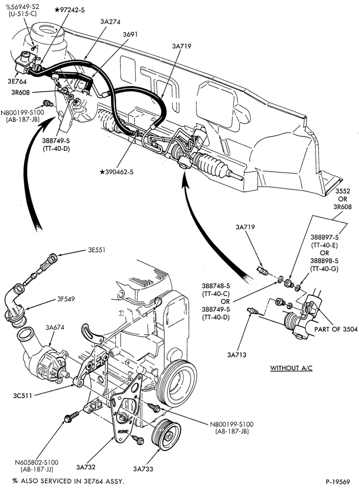 Схема STEERING-Pump installation - 4 cyl. 116 (1.9L) -E.F.I.