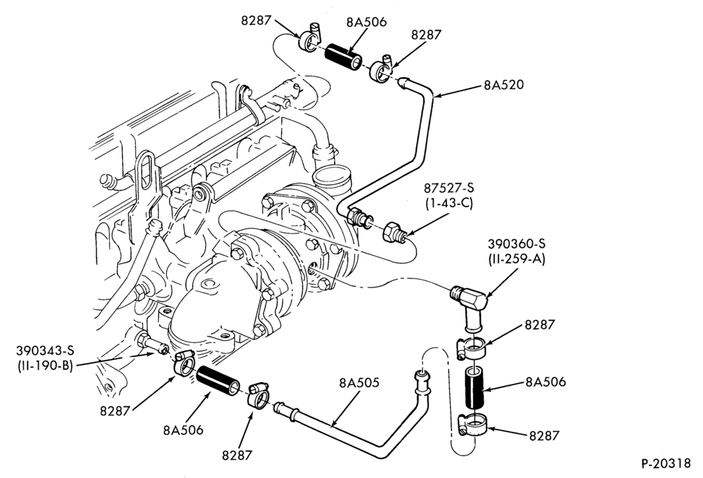 Схема 4 CYL. 2.3L (140 C.I.D.)-Turbocharger water cooler lines