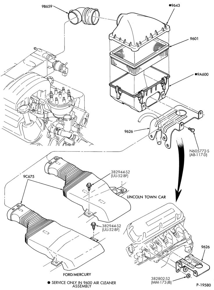 Схема 8 CYL. 5.0L (302 C.I.D.)-Air cleaner