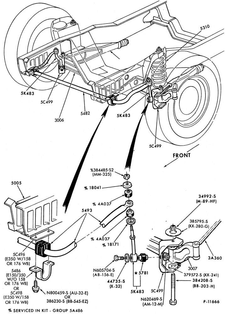Схема FRAME-FRONT SUSPENSION - stabilizer bar-E100/350