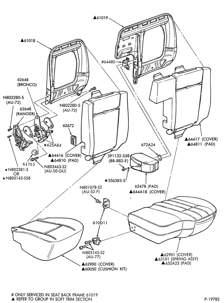 Схема SEATS-Front seat parts   - split bench- 60/40 - upper-R