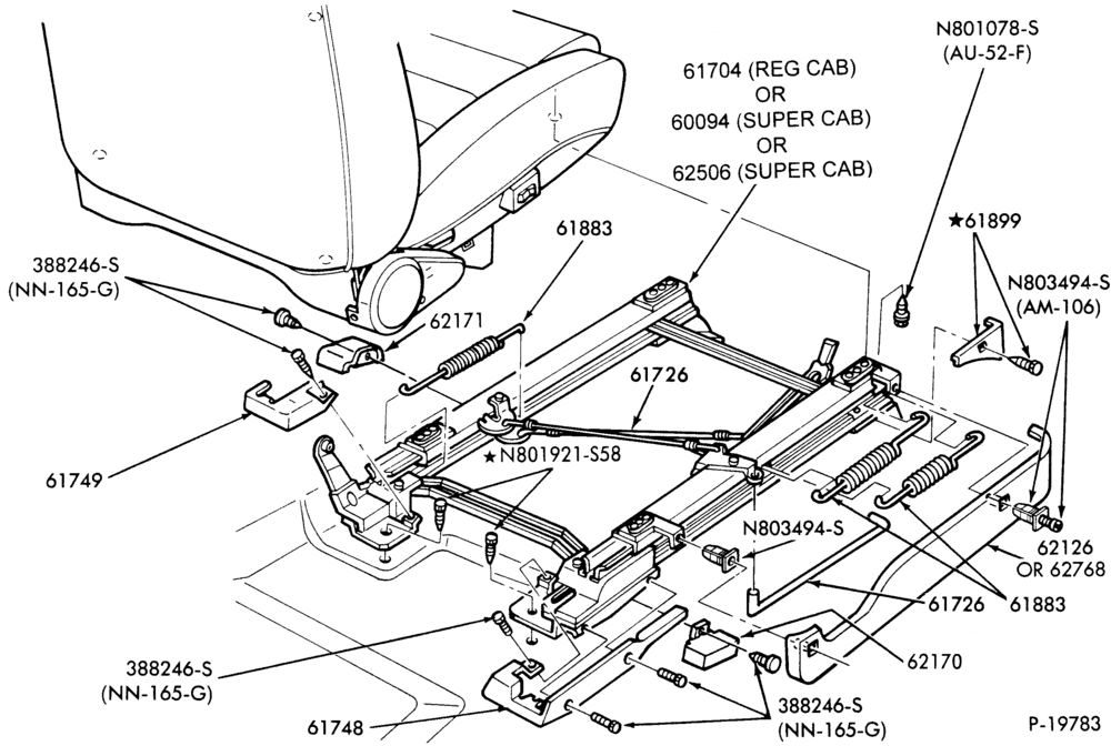 Схема SEATS-Front seat parts - Captains chair - split bench - passenger-B