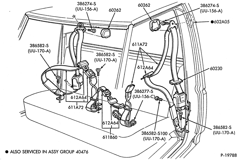 Схема SEAT BELTS-Seat belt installation- w/shoulder harness-front seat bench-F150/350,