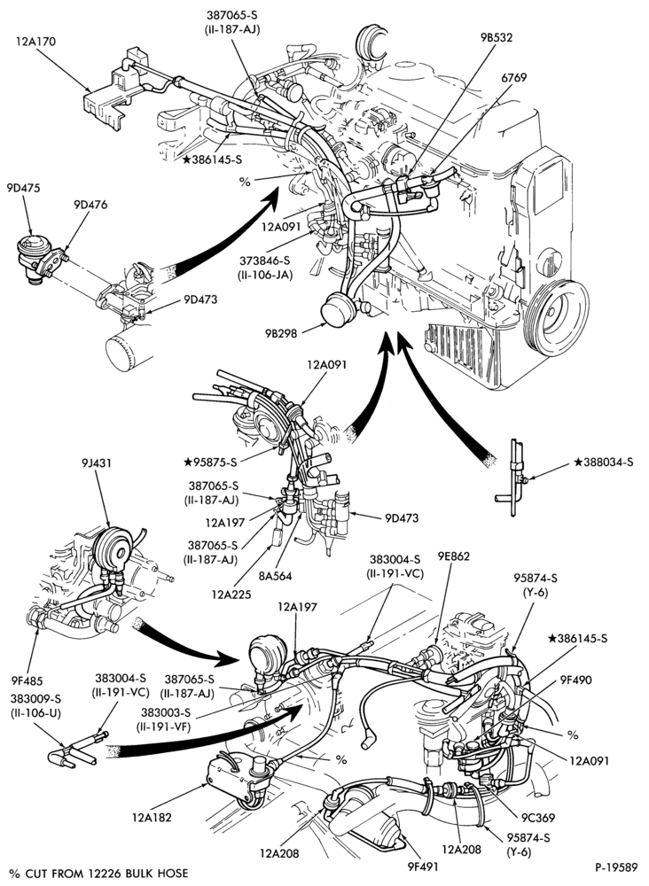 Схема 4 CYL. 1.9L (116 C.I.D.)-recirculation (E.G.R.) - tube installation  - Exc. E.F.I.- M/T