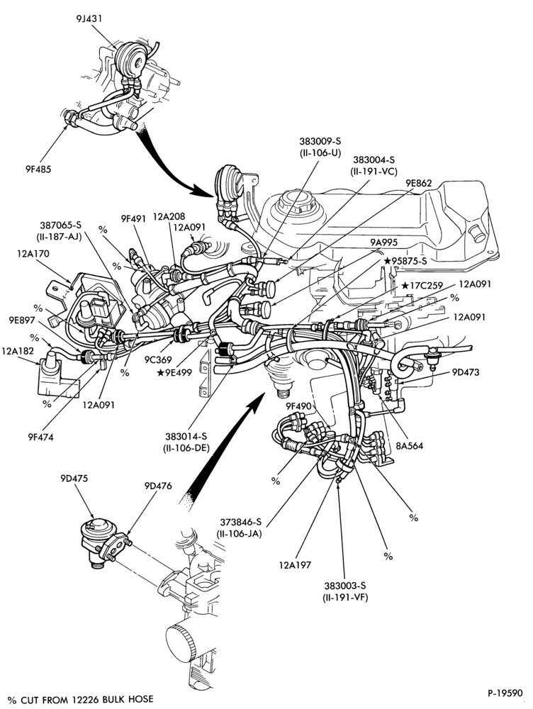 Схема 4 CYL. 1.9L (116 C.I.D.)-recirculation (E.G.R.) - tube installation - Exc. E.F.I. - A/T