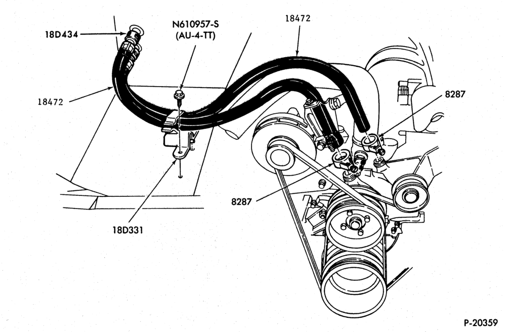 Схема AIR CONDITIONING-Heater Hoses - main-4 cyl. 140 (2.3L)-6 cyl. 183 (3.0L)-w/o A/C-w/o aux. heater-A