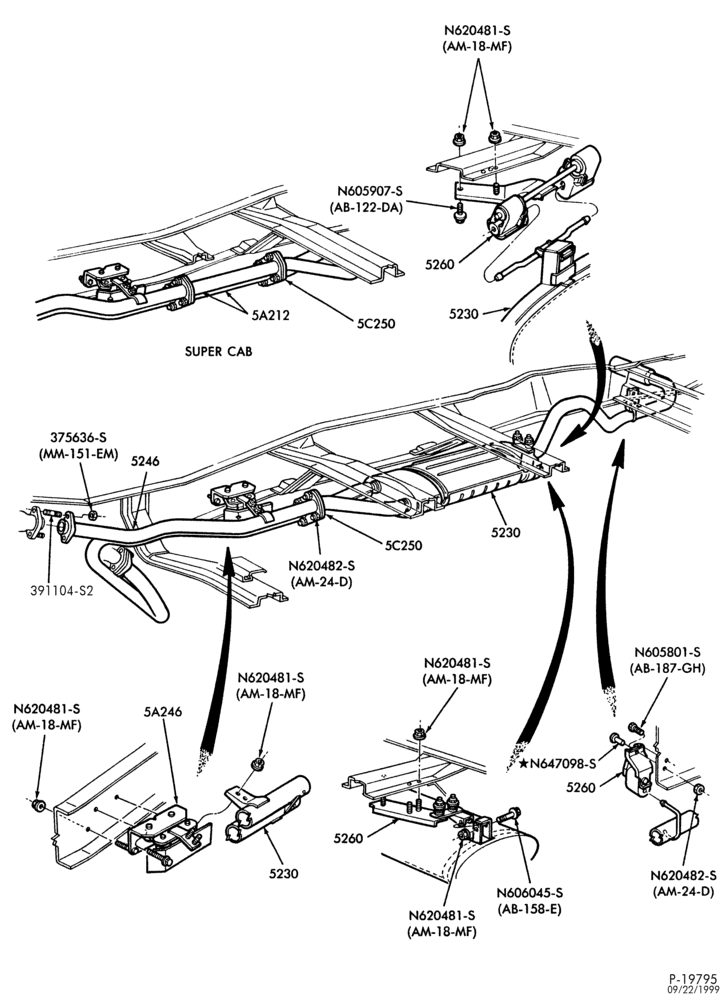 Схема EXHAUST SYSTEM-and 400 (6.9L) - 8 cyl. 351W (5.8L) -w/converter-w/o converter-w/o E.F.I.-F250/350