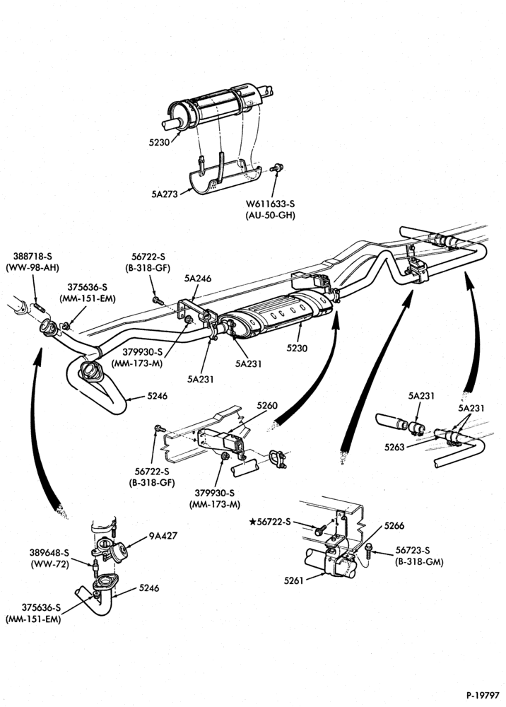 Схема EXHAUST SYSTEM-(1987)-351W (5.8L) - w/o converter-E150/350