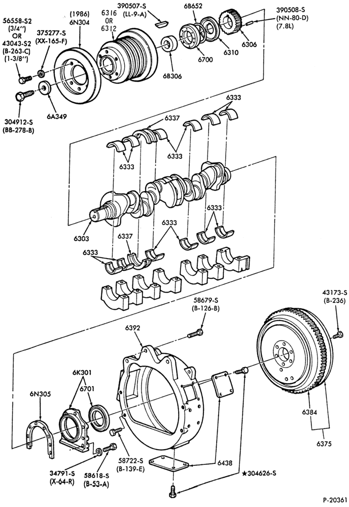 Схема 8 CYL. 7.8L AND 8.8L (477 AND 534 C.I.D.) GAS-CRANKSHAFT, FLYWHEEL & RELATED PARTS-6 cyl. 474 (7.8L)