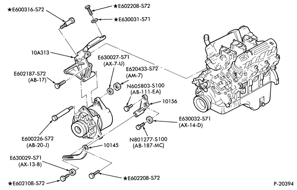 Схема Стартер, IGNITION AND HEADLAMP SWITCHES-Alternator mounting brackets - 6 cyl. 177 (2.9L)