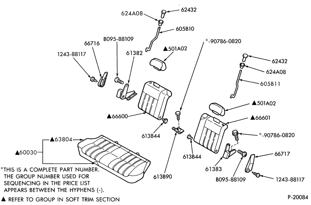 Схема SEATS AND SEAT BELTS-Rear seat parts - full back - split back - B/T 58 & 61