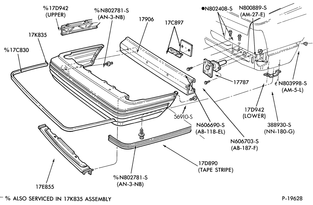 Схема SPEEDOMETER, BUMPERS, MIRRORS AND WIPERS-Bumper  - rear-Topaz