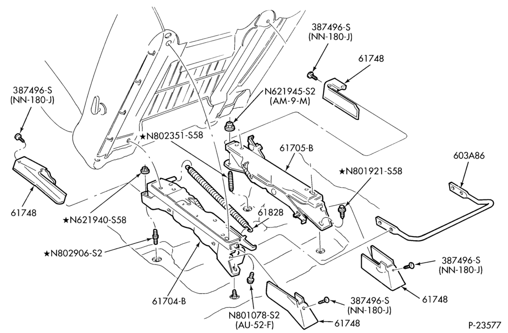 Схема SEATS AND SEAT BELTS-Front seat parts - split bench - lower half - manual