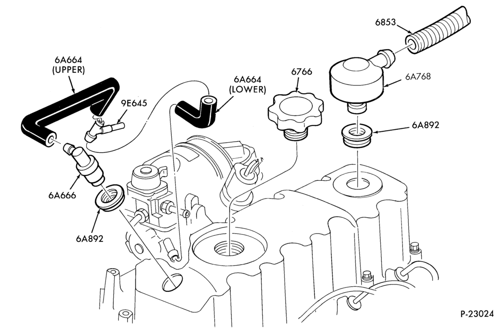 Схема 4 CYL. 2.3L (140 C.I.D.) HSC-Crankcase ventilation system