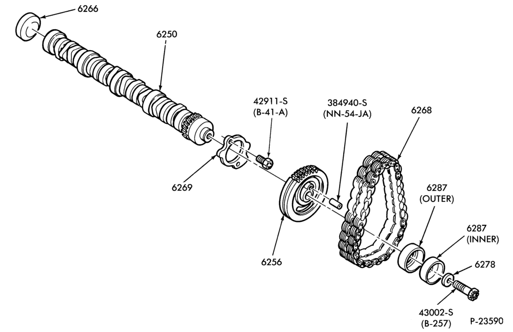 Схема 8 CYL. 5.8L (351 C.I.D.)-Camshaft, gear and bearings