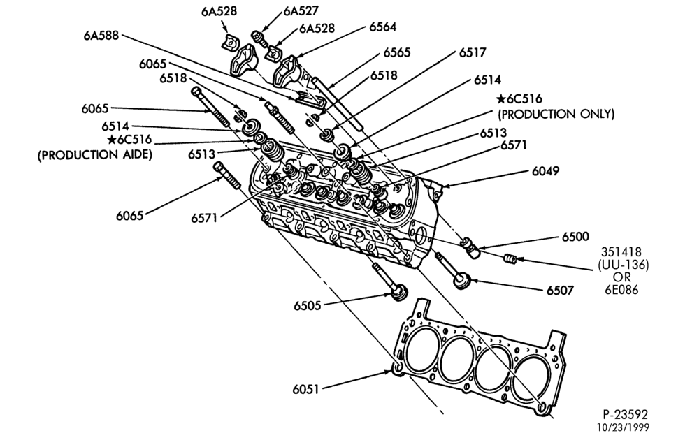 Схема 8 CYL. 5.8L (351 C.I.D.)-Cylinder head, valves & related parts