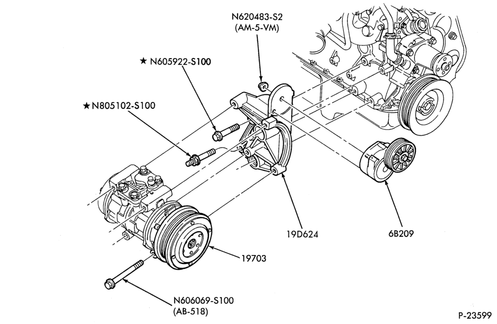 Схема AIR CONDITIONER-Compressor Installation - integral - 4 cyl. 2.3L