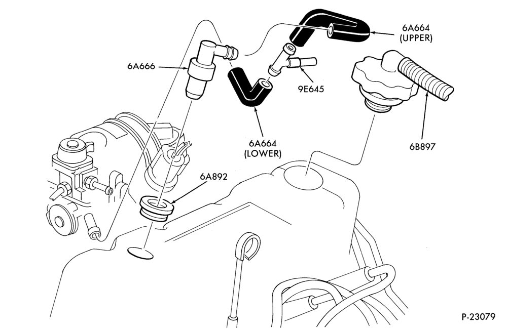Схема 4 CYL. 2.3L (140 C.I.D.) HSC-Crankcase ventilation system-exc. H.O.