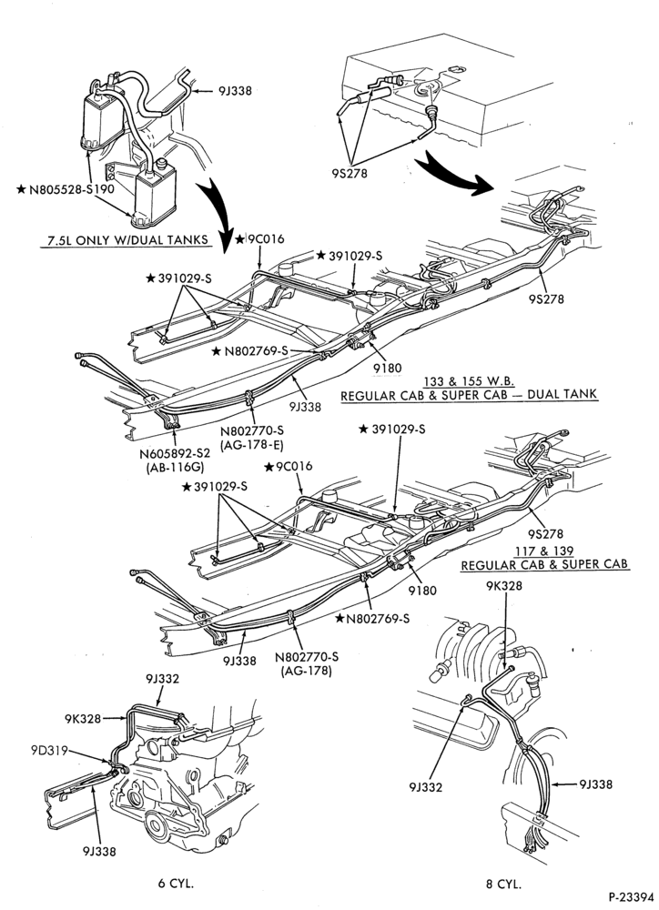 Схема 8 CYL. 7.5L - GAS-Fuel lines & related parts - dual tanks - Page B